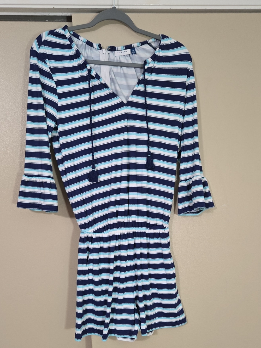 Cabana Life Striped Hooded One-Piece Romper - Navy & Light Blue Size XS